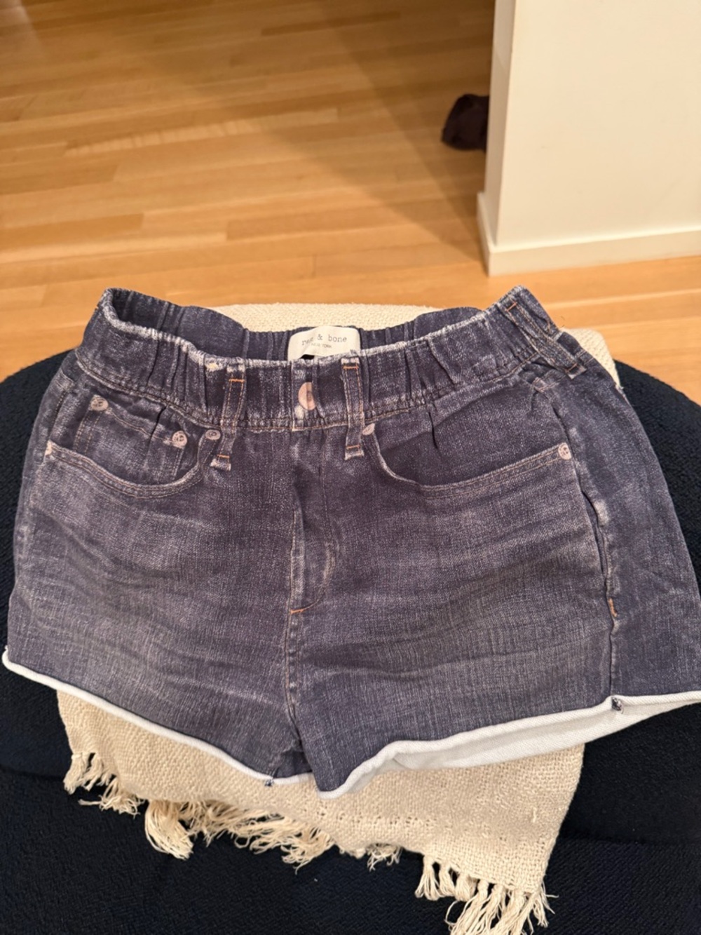 rag & bone Washed Indigo Rolled Hem Denim faux Shorts